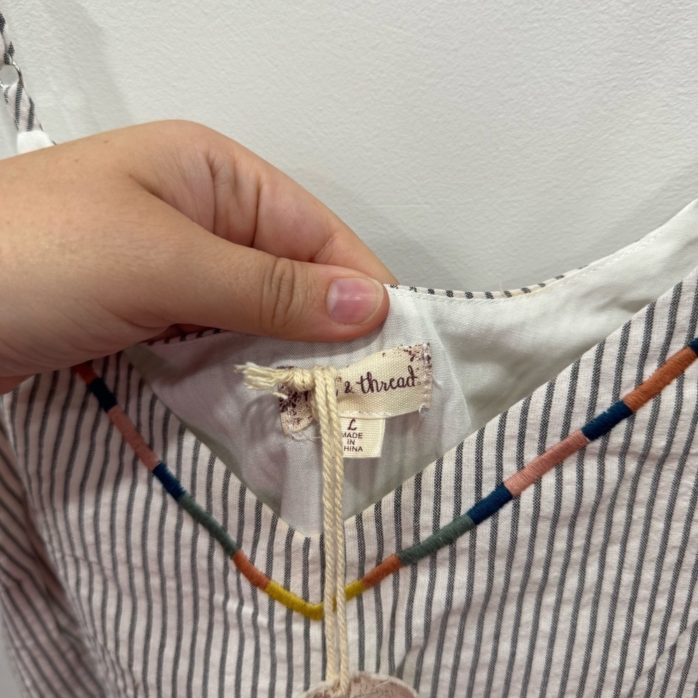 Hem & Thread Strappy Midi Maxi Long Dress Cotton Grey Stripe Large - Picture 5 of 7